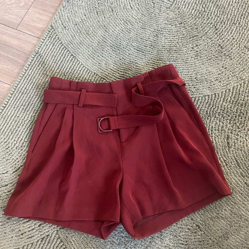 Vince High Waist Red Belted Shorts